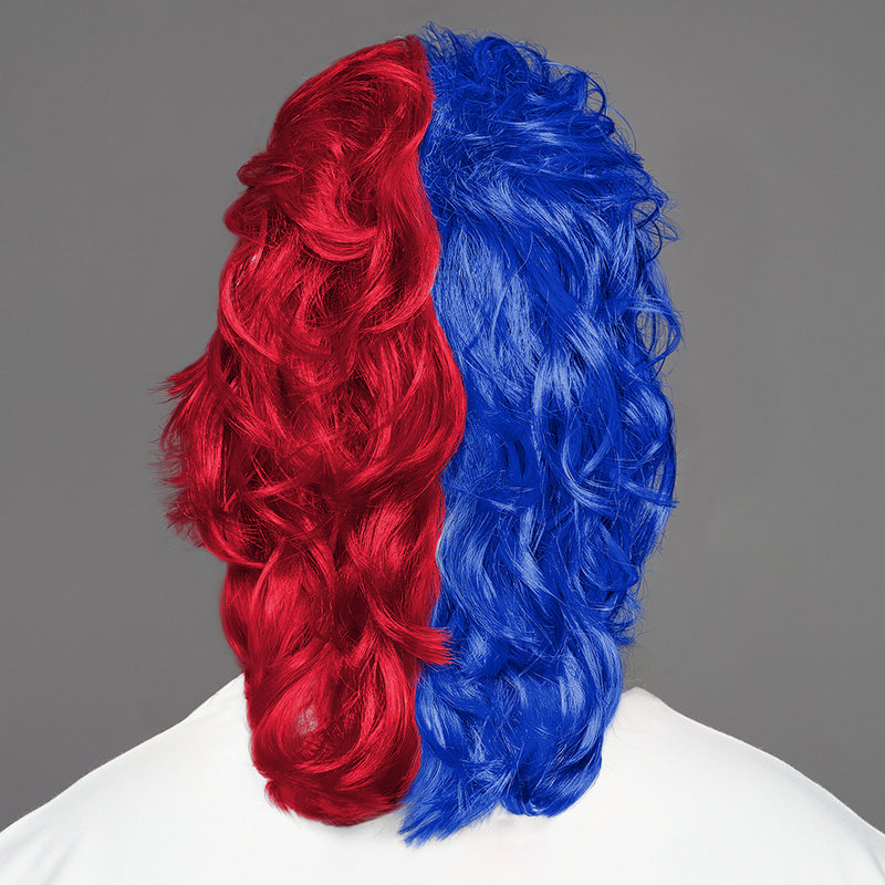 SPIRIT WEAR MVP MULLET WIG IN COLOR BLUE 293 & RED 186