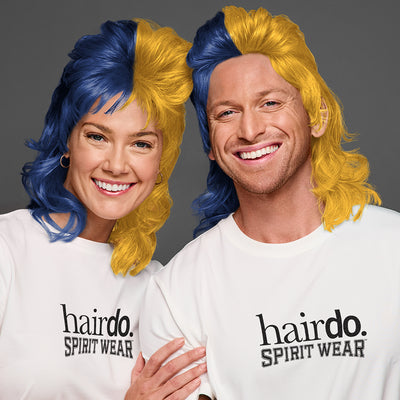 SPIRIT WEAR MVP MULLET WIG IN COLOR BLUE 295 & GOLD 124