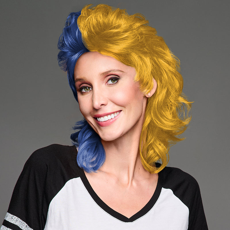 SPIRIT WEAR MVP MULLET WIG IN COLOR BLUE 295 & GOLD 124