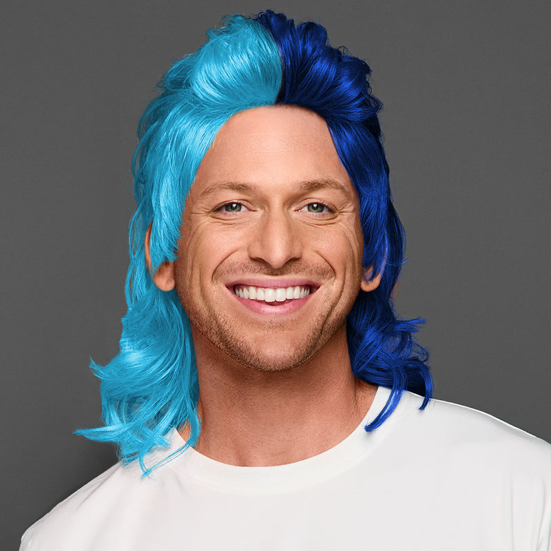 SPIRIT WEAR MVP MULLET WIG IN COLOR BLUE 298 & BLUE 281