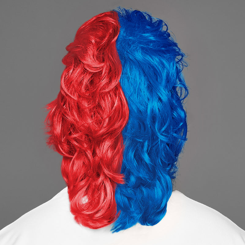 SPIRIT WEAR MVP MULLET WIG IN COLOR BLUE 300 & RED 185