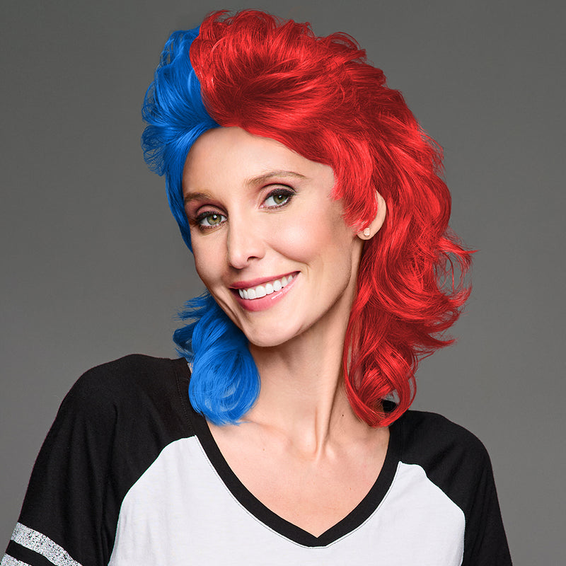 SPIRIT WEAR MVP MULLET WIG IN COLOR BLUE 300 & RED 185