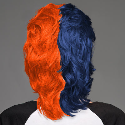 SPIRIT WEAR MVP MULLET WIG IN COLOR BLUE 533 & ORANGE 172