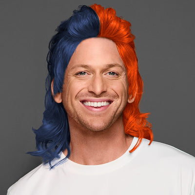 SPIRIT WEAR MVP MULLET WIG IN COLOR BLUE 533 & ORANGE 172