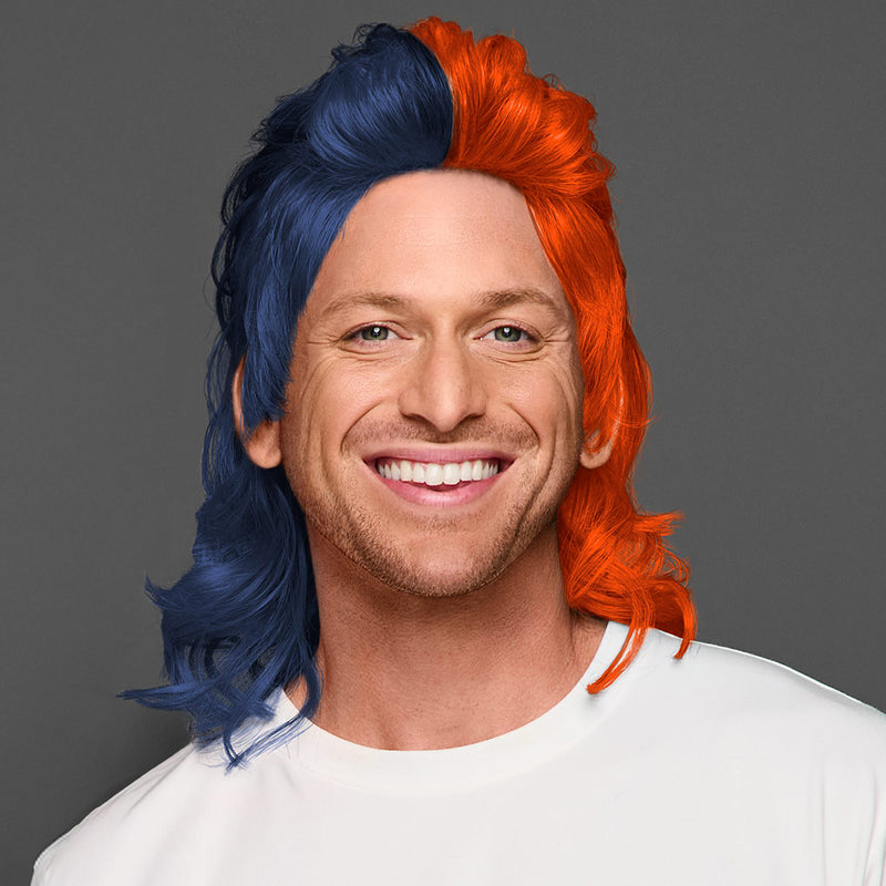 SPIRIT WEAR MVP MULLET WIG IN COLOR BLUE 533 & ORANGE 172