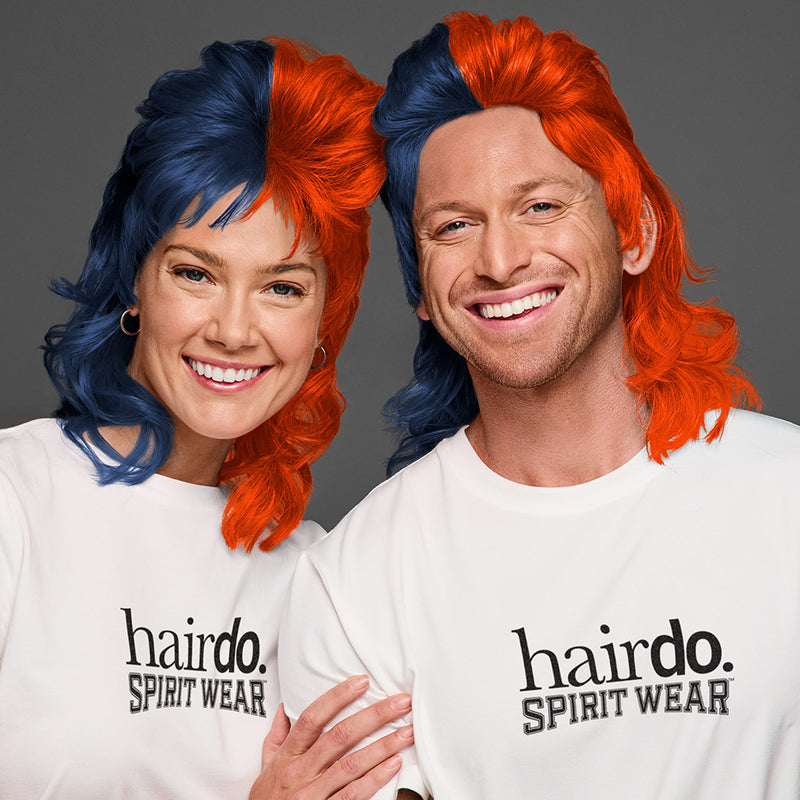 SPIRIT WEAR MVP MULLET WIG IN COLOR BLUE 533 & ORANGE 172