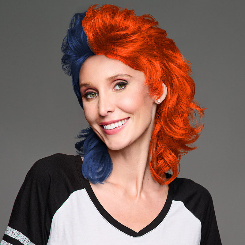 SPIRIT WEAR MVP MULLET WIG IN COLOR BLUE 533 & ORANGE 172