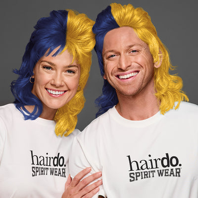 SPIRIT WEAR MVP MULLET WIG IN COLOR BLUE 282 & GOLD 123