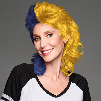 SPIRIT WEAR MVP MULLET WIG IN COLOR BLUE 282 & GOLD 123
