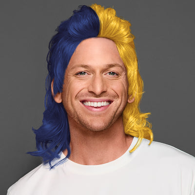 SPIRIT WEAR MVP MULLET WIG IN COLOR BLUE 282 & GOLD 123