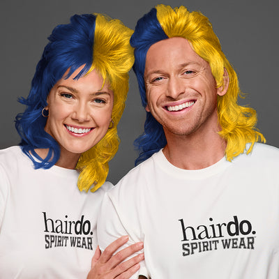 SPIRIT WEAR MVP MULLET WIG IN COLOR BLUE 282 & MAIZE 7406