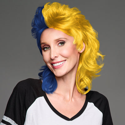 SPIRIT WEAR MVP MULLET WIG IN COLOR BLUE 282 & MAIZE 7406