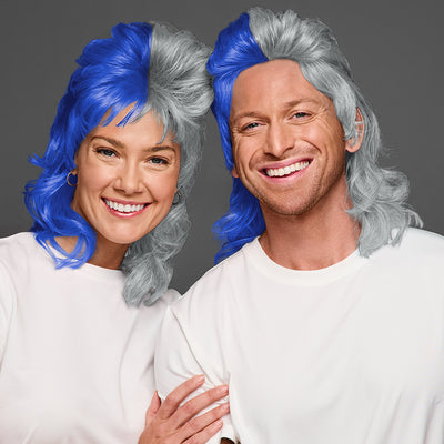 SPIRIT WEAR MVP MULLET WIG IN COLOR BLUE 286 & GRAY 429