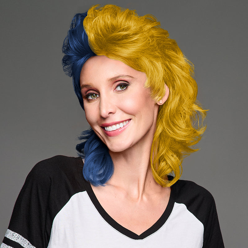SPIRIT WEAR MVP MULLET WIG IN COLOR BLUE 289 & GOLD 117