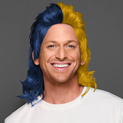 SPIRIT WEAR MVP MULLET WIG IN COLOR BLUE 289 & GOLD 117