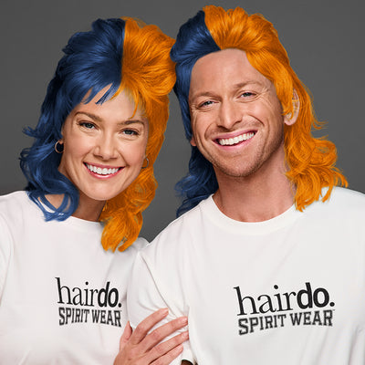 SPIRIT WEAR MVP MULLET WIG IN COLOR BLUE 289 & ORANGE 158