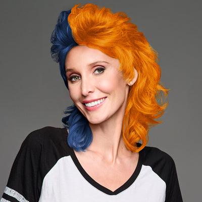 SPIRIT WEAR MVP MULLET WIG IN COLOR BLUE 289 & ORANGE 158