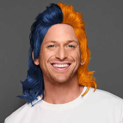 SPIRIT WEAR MVP MULLET WIG IN COLOR BLUE 289 & ORANGE 158