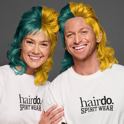 SPIRIT WEAR MVP MULLET WIG IN COLOR GREEN 330 & GOLD 123