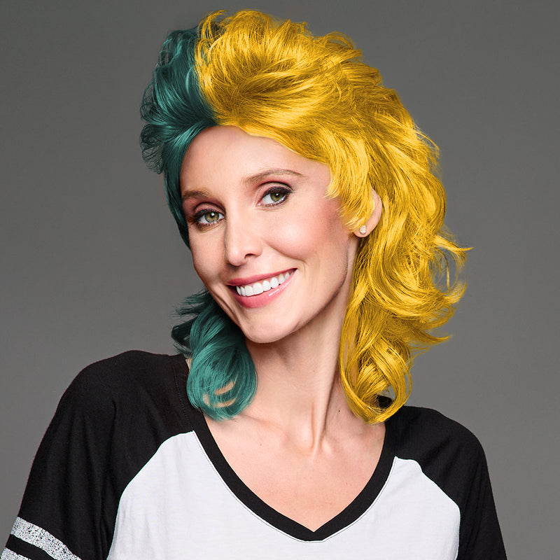 SPIRIT WEAR MVP MULLET WIG IN COLOR GREEN 330 & GOLD 123