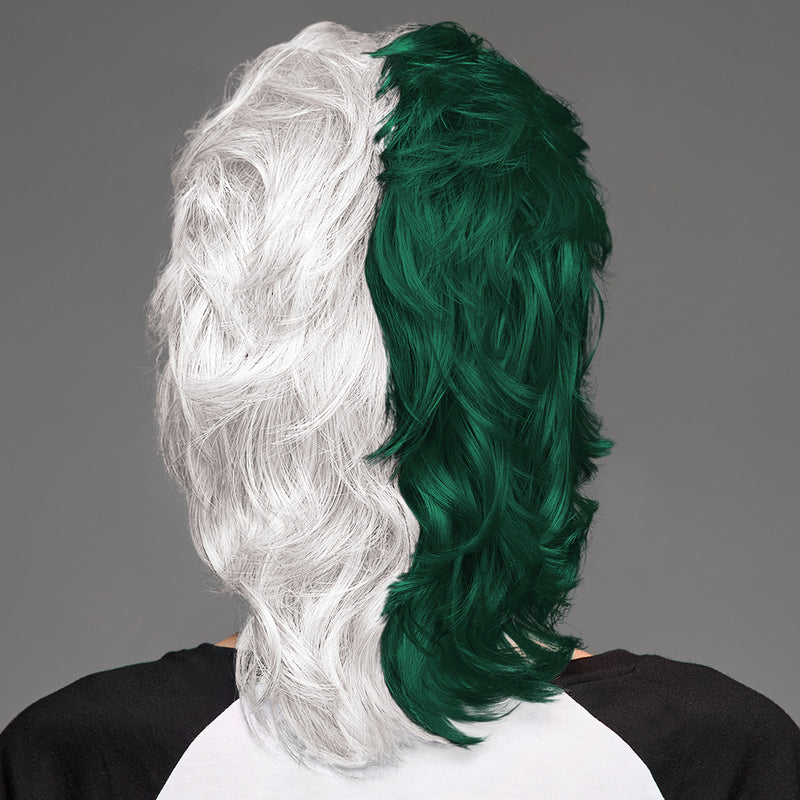 SPIRIT WEAR MVP MULLET WIG IN COLOR GREEN 567 & WHITE