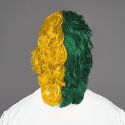 SPIRIT WEAR MVP MULLET WIG IN COLOR GREEN 3435 & GOLD 1235