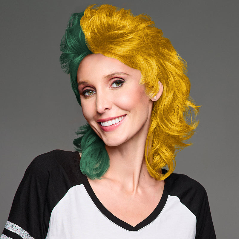 SPIRIT WEAR MVP MULLET WIG IN COLOR GREEN 3435 & GOLD 1235