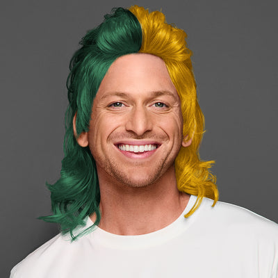 SPIRIT WEAR MVP MULLET WIG IN COLOR GREEN 3435 & GOLD 1235
