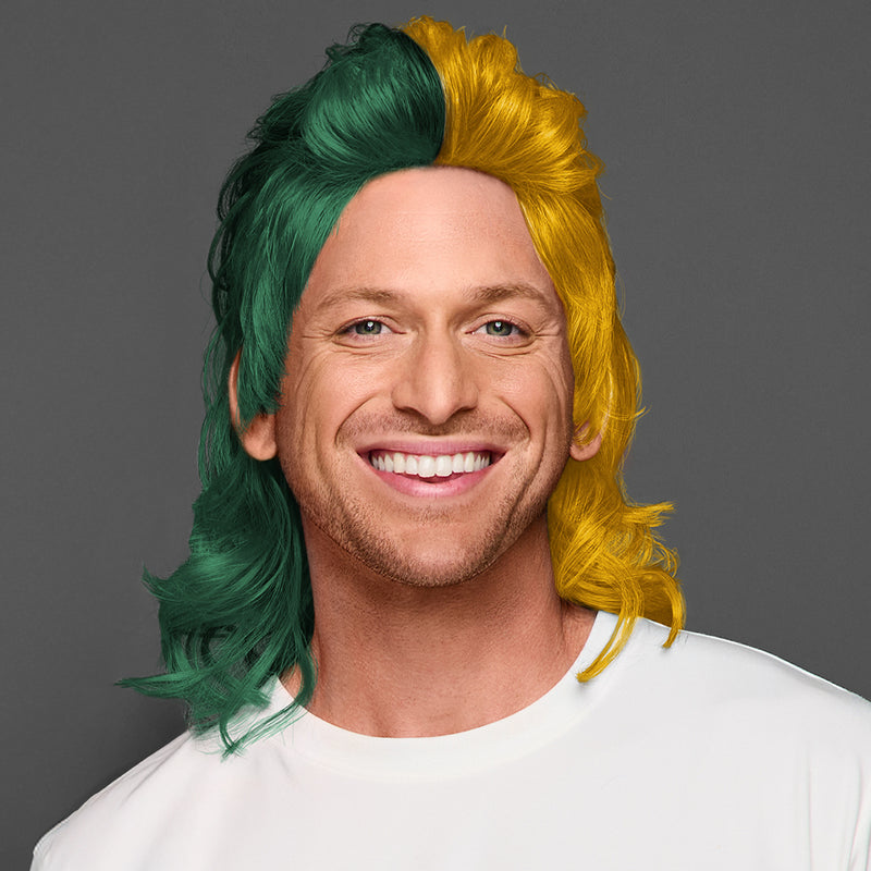 SPIRIT WEAR MVP MULLET WIG IN COLOR GREEN 3435 & GOLD 1235