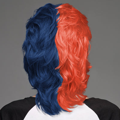 SPIRIT WEAR MVP MULLET WIG IN COLOR ORANGE 7417 & BLUE 2767