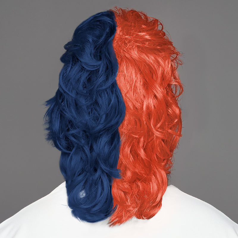 SPIRIT WEAR MVP MULLET WIG IN COLOR ORANGE 7417 & BLUE 2767
