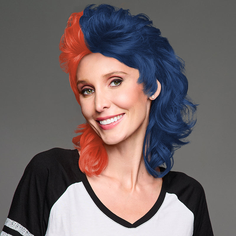 SPIRIT WEAR MVP MULLET WIG IN COLOR ORANGE 7417 & BLUE 2767