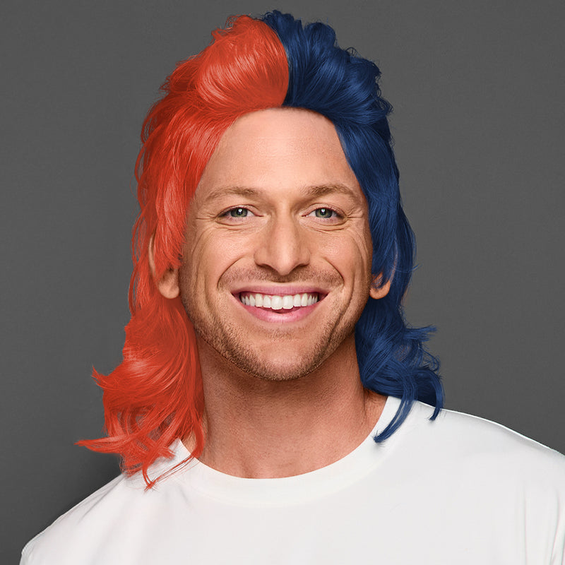 SPIRIT WEAR MVP MULLET WIG IN COLOR ORANGE 7417 & BLUE 2767