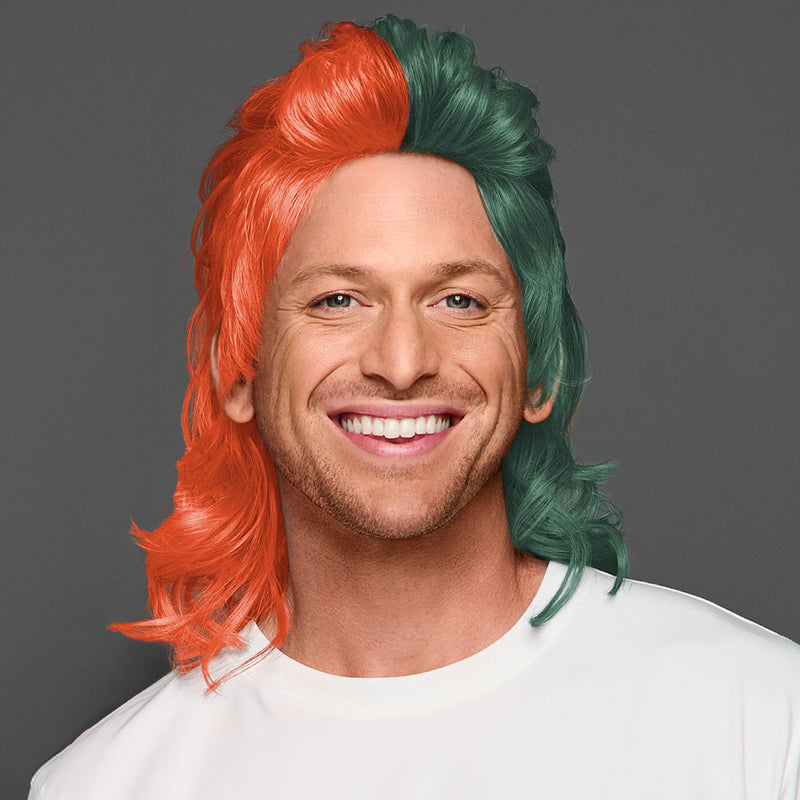 SPIRIT WEAR MVP MULLET WIG IN COLOR ORANGE 1665 & GREEN 3435
