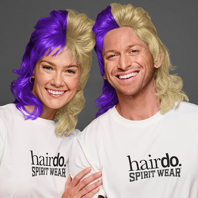 SPIRIT WEAR MVP MULLET WIG IN COLOR PURPLE 2685 & GOLD 7502