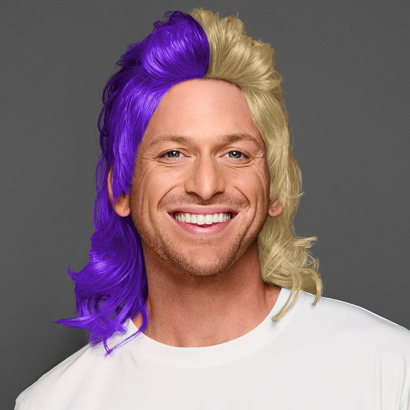 SPIRIT WEAR MVP MULLET WIG IN COLOR PURPLE 2685 & GOLD 7502