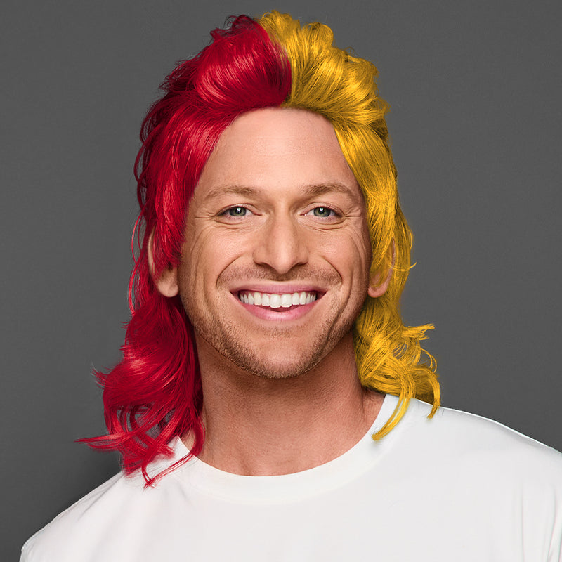 SPIRIT WEAR MVP MULLET WIG IN COLOR RED 186 & GOLD 1235