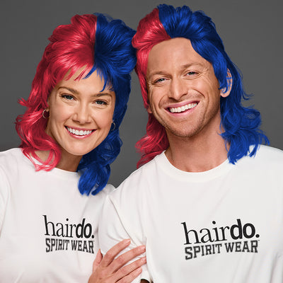 SPIRIT WEAR MVP MULLET WIG IN COLOR RED 200 & BLUE 281