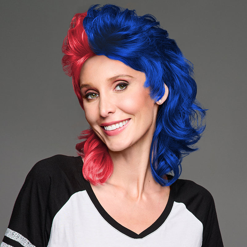SPIRIT WEAR MVP MULLET WIG IN COLOR RED 200 & BLUE 281