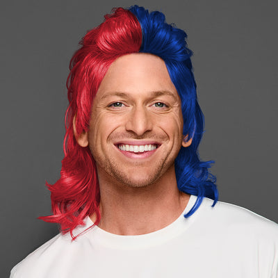 SPIRIT WEAR MVP MULLET WIG IN COLOR RED 200 & BLUE 281