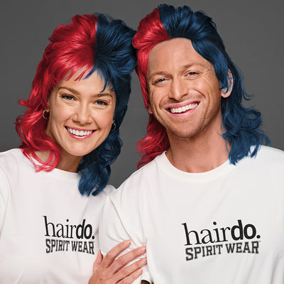 SPIRIT WEAR MVP MULLET WIG IN COLOR RED 200 & BLUE 296