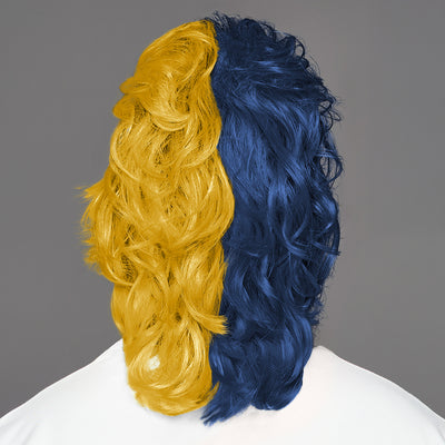 SPIRIT WEAR MVP MULLET WIG IN COLOR BLUE 289 & GOLD 117