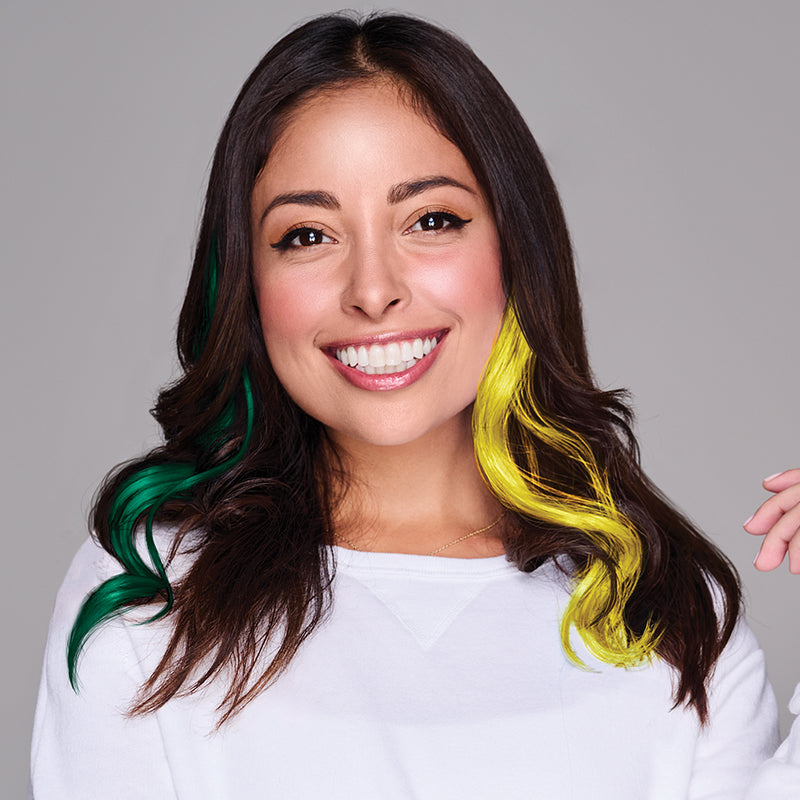 SPIRIT WEAR 2PC WAVY CLIP-IN COLOR HAIR EXTENSION IN COLOR GREEN 3435 & YELLOW 107