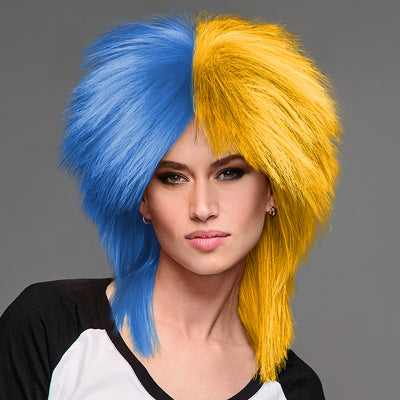 SPIRIT WEAR SPIKY SPIRIT WIG IN COLOR BLUE 2386 & YELLOW 130