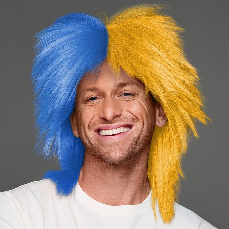 SPIRIT WEAR SPIKY SPIRIT WIG IN COLOR BLUE 2386 & YELLOW 130