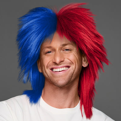 SPIRIT WEAR SPIKY SPIRIT WIG IN COLOR BLUE 293 & RED 186