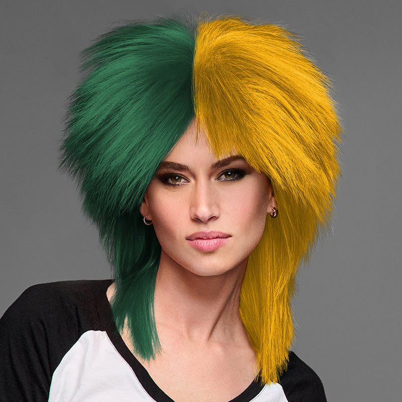 SPIRIT WEAR SPIKY SPIRIT WIG IN COLOR GREEN 3435 & GOLD 1235