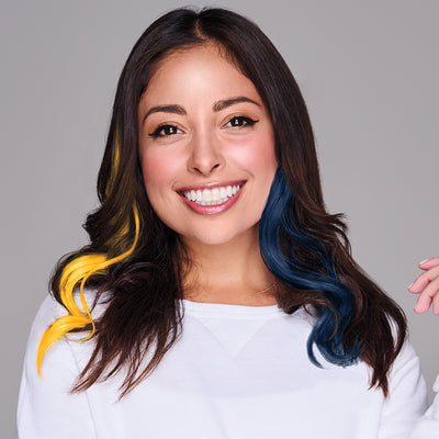 SPIRIT WEAR 2PC WAVY CLIP-IN COLOR HAIR EXTENSION IN COLOR YELLOW 136 & BLUE 533