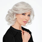 Woman wearing a Bombshell Bob Wig in Silver Mist - View from the front