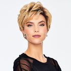 Woman wearing a Chic Wavy Wig in Rooted Golden Wheat - View from the front